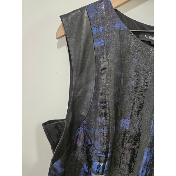 Lafayette 148 New York Womens Abstract Print Faux Leather Trim Sheath Dress 18 - Picture 7 of 8
